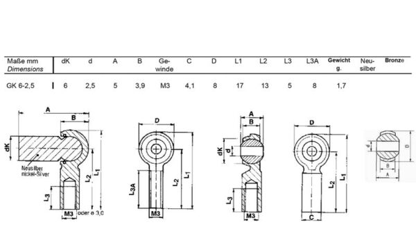 Minibal balljoint M3 GK 6-2,5 - Afbeelding 2