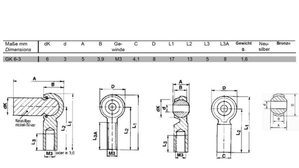 Minibal balljoint M3 GK 6-3 - Afbeelding 2